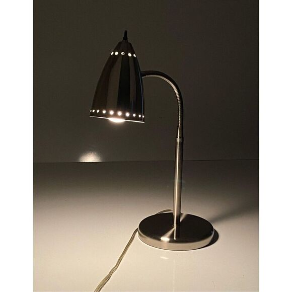 Atomic Style Adjustable Gooseneck Metal Table Desk Lamp Industrial 22in Silver - Picture 1 of 12